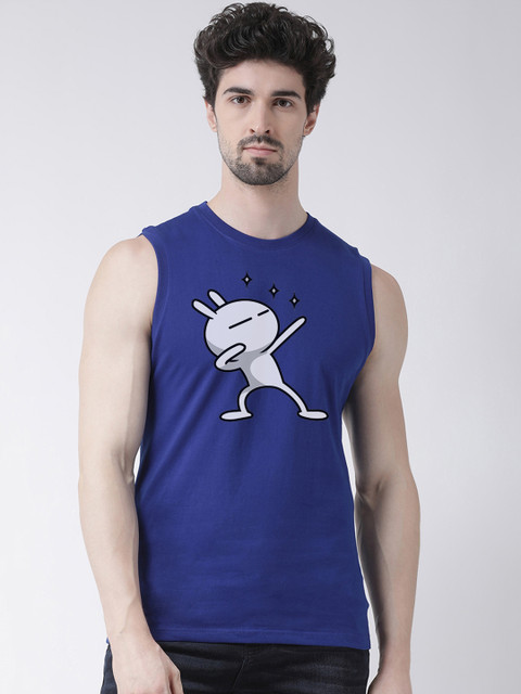 

Friskers Men Blue & White Printed Round Neck T-shirt