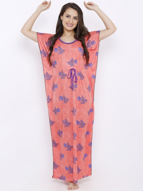 

Pretty Awesome Peach-Coloured & Lavender Printed Nightdress PTAS542
