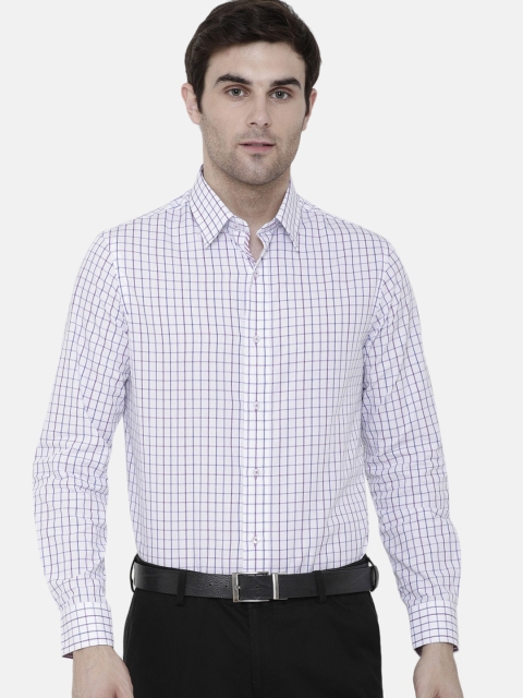 Double Two Men White & Blue Slim Fit Checked Semiformal Shirt