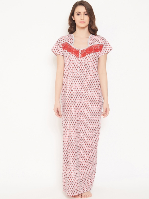 

Clovia Women Red & White Printed Maxi Nightdress