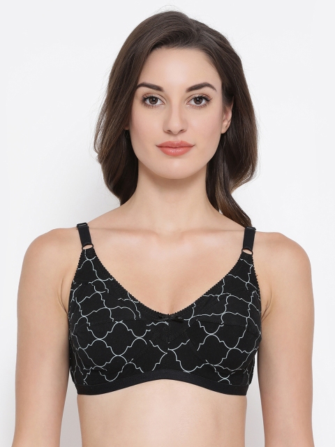Clovia Black Printed Non-Wired Non Padded Everyday Bra BR0185L1332B