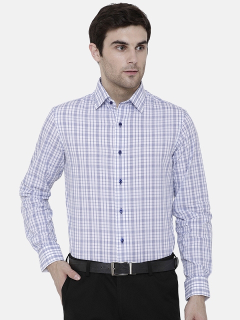 

Double Two Men White & Blue Slim Fit Checked Semiformal Shirt