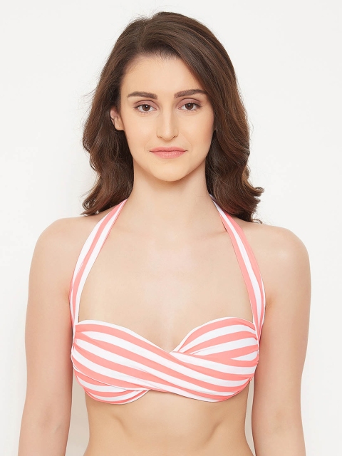 

Clovia White & Coral Printed Non-Wired Lightly Padded Balconette Bra