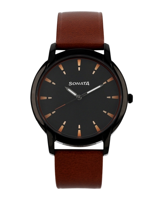 

Sonata Men Black Leather Analogue Watch 77031NL01J