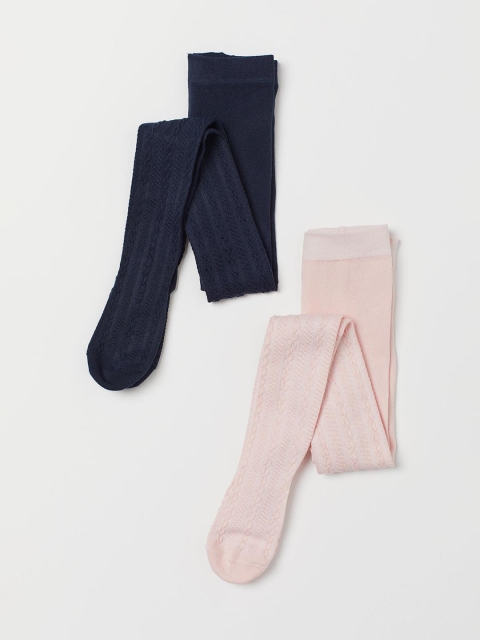 

H&M Girls 2-Pack Fine-Knit Tights, Pink