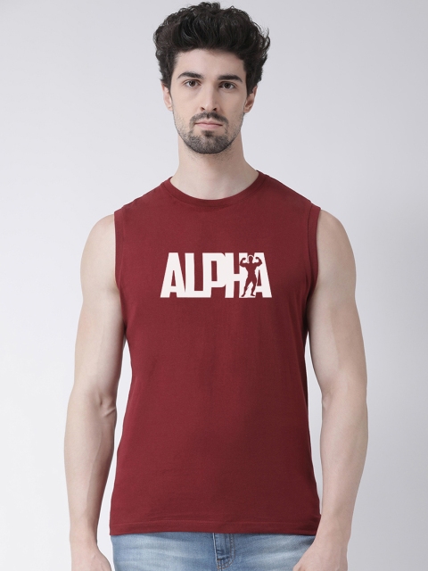 

Friskers Men Maroon & White Printed Round Neck T-shirt