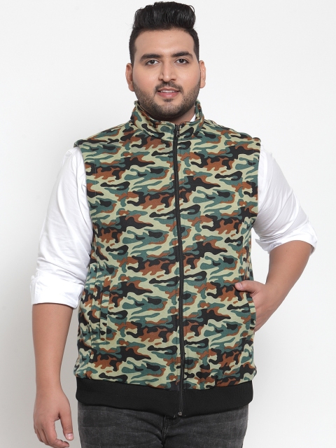 

plusS Men Multicoloured Printed Camouflage Bomber Jacket, Multi