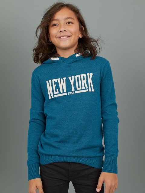 

H&M Girls Teal Green Fine-Knit Hooded Jumper