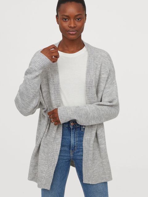 

H&M Women Grey Solid Cardigan With No Buttons