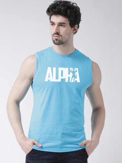 

Friskers Men Turquoise Blue & White Printed Round Neck T-shirt
