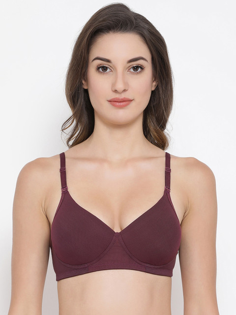 

Clovia Burgundy Solid Non-Wired Lightly Padded T-shirt Bra BR1568A15