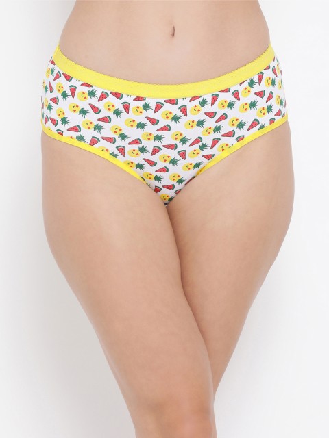 

Clovia Women White & Yellow Printed Mid-Rise Hipster Briefs PN3372P19