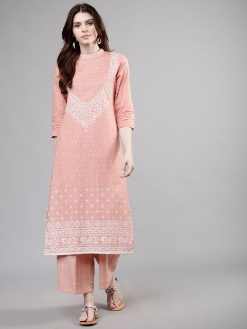 

Vishudh Women Rose & White Printed Kurta with Palazzos