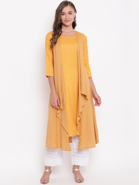 

Be Indi Women Mustard Orange Solid A-Line Kurta