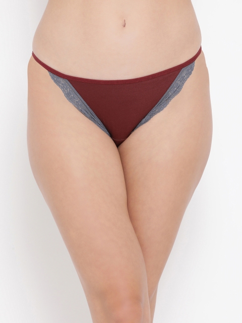 

Clovia Women Maroon & Grey Solid Low-Rise Bikini Brief PN3361P09