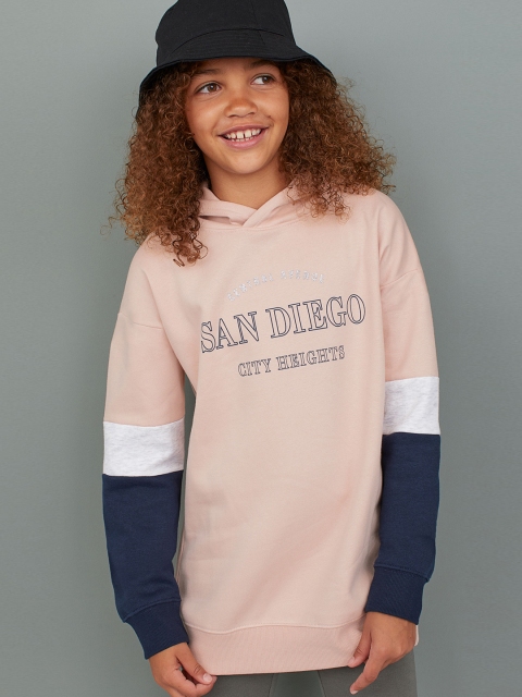 

H&M Girls Pink & Navy Blue Printed Hooded Top
