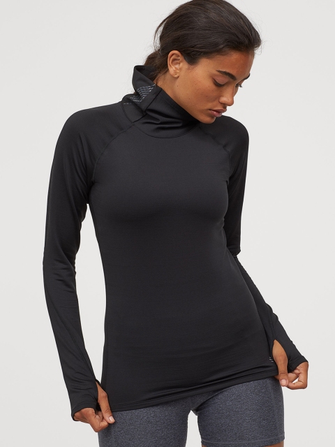 

H&M Women Polo-Neck Running Top, Black