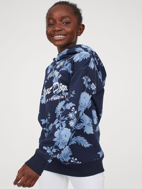 

H&M Girls Blue Printed Hooded Top