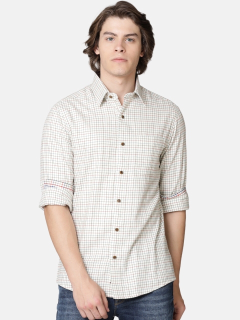 

Double Two Men Brown & Cream-Coloured Slim Fit Checked Casual Shirt