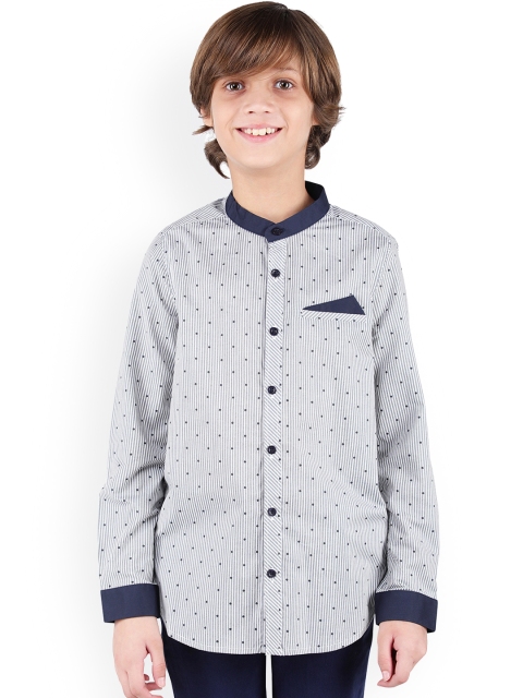 

One Friday Boys Grey & White Regular Fit Striped Casual Shirt