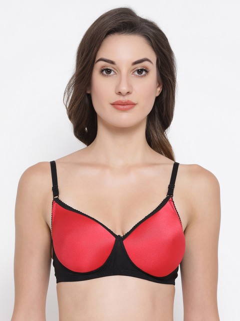 

Clovia Red & Black Colourblocked Non-Wired Lightly Padded T-shirt Bra BR1683P04