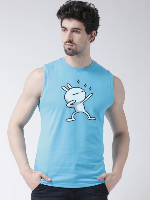 

Friskers Men Turquoise Blue Printed Round Neck T-shirt