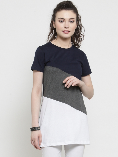 

Kalt Women White & Grey Colourblocked Round Neck Longline T-shirt