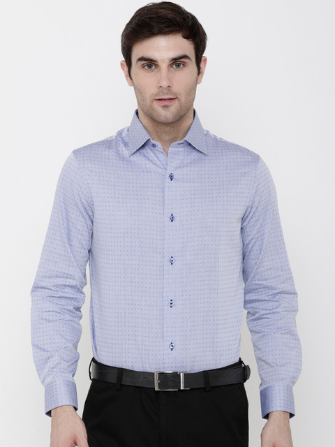 

Double Two Men Blue Slim Fit Self Design Formal Shirt