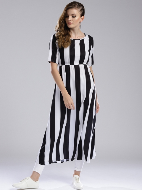 

Hubberholme Women White & Black Striped A-Line Kurta