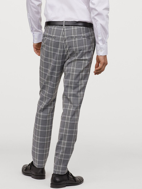 

H&M Men Black Checked Suit Trousers Skinny Fit