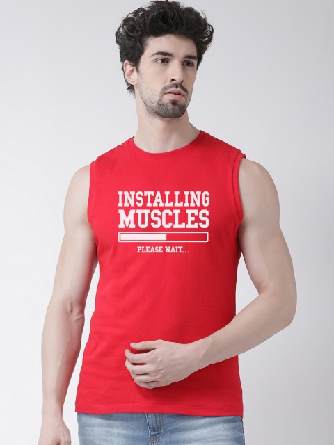 

Friskers Men Red & White Printed Round Neck T-shirt