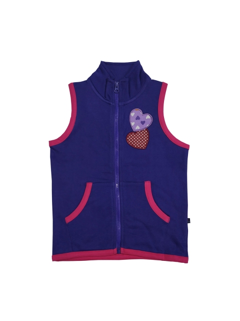

KiddoPanti Girls Navy Blue Printed Windcheater Jacket