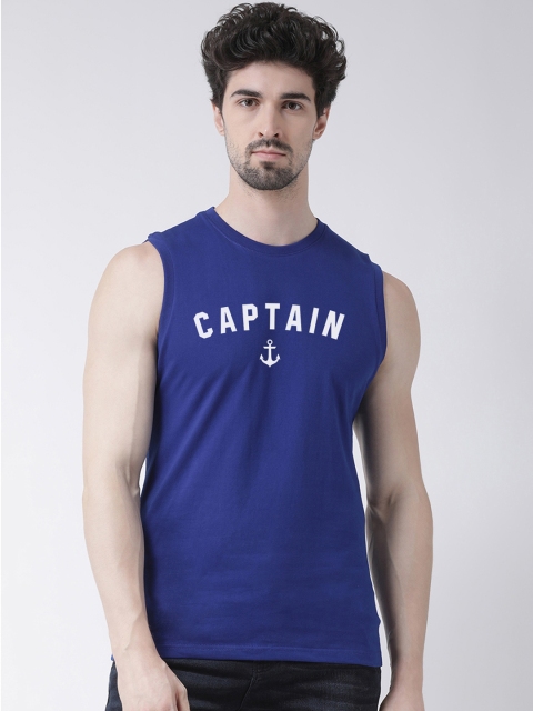 

Friskers Men Blue & White Printed Round Neck T-shirt