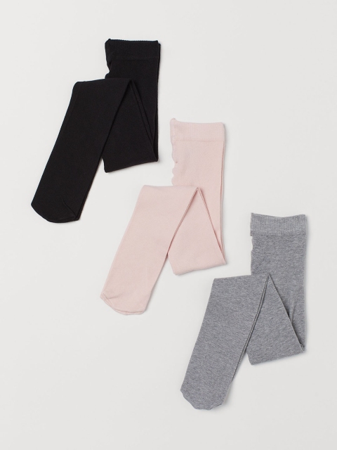 

H&M Girls 3-Pack Fine-Knit Tights, Pink
