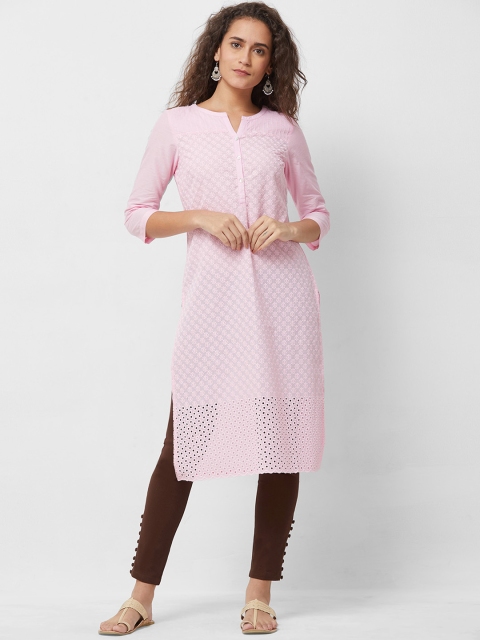 

NAARI Women Pink Embroidered Straight Kurta