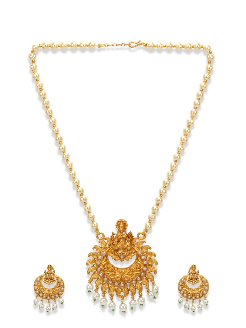 

Anikas Creation Women Gold-Plated & White Stone Studded Maa Laxmi Jewellery Set
