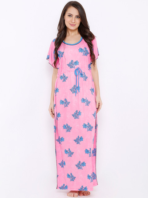 

Pretty Awesome Pink & Blue Printed Nightdress PTAS540