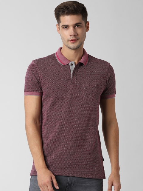 

Peter England Casuals Men Pink Self Design Polo Collar Slim Fit T-shirt