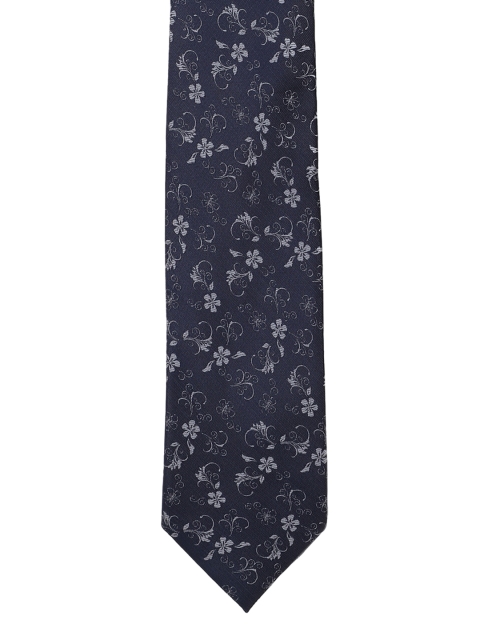 

Peter England Navy Blue & White Floral Woven Design Broad Tie