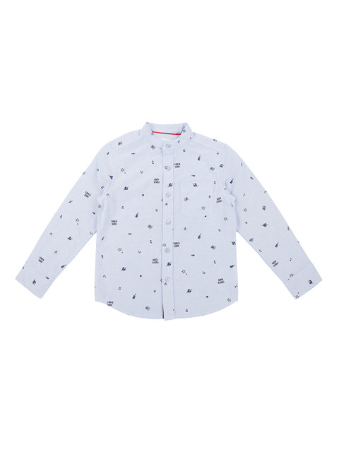 

Pantaloons Junior Boys Blue Printed Regular Fit Casual Shirt