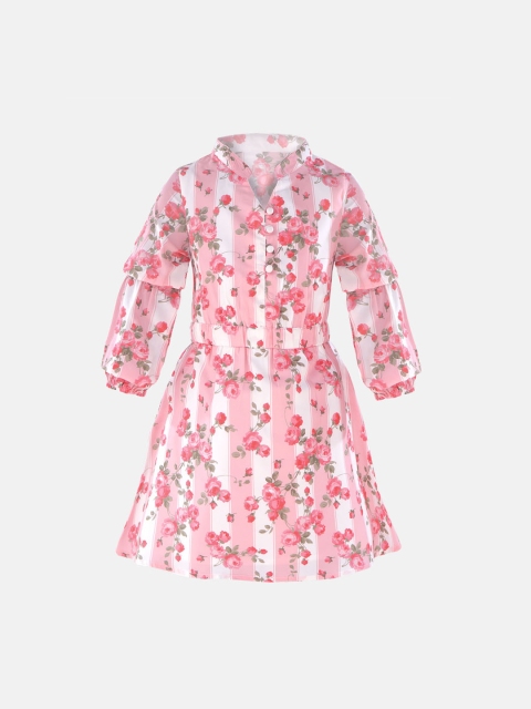 

naughty ninos Girls Pink & White Printed Shirt Dress