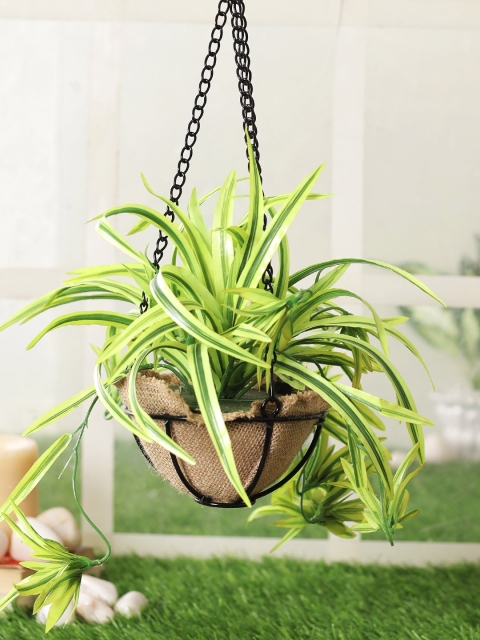 

TAYHAA Green & Camel Brown Artificial Baby Spider Plant With Hanging Basket