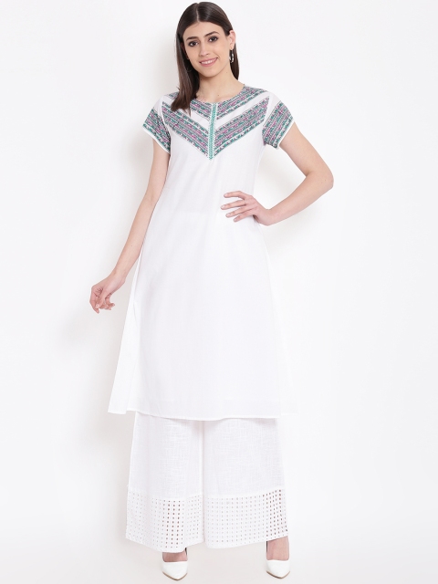 

Shakumbhari Women White & Blue Printed A-Line Kurta