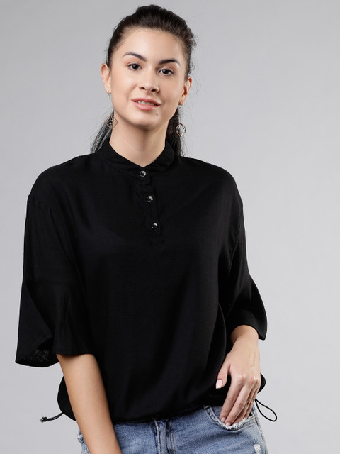 

Tokyo Talkies Women Black Solid Blouson Top