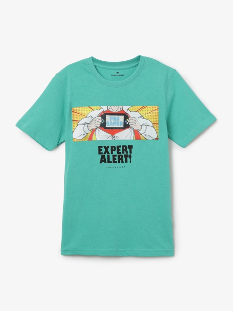

Fame Forever by Lifestyle Boys Green Printed Round Neck T-shirt
