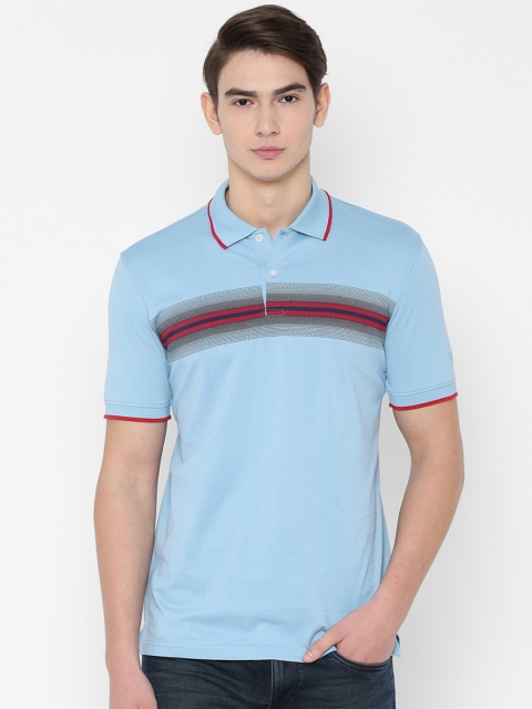 

Allen Solly Men Blue Striped Polo Collar Pure Cotton T-shirt