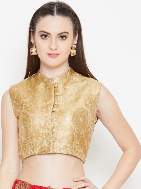 

studio rasa Women Brocade Button Down Crop Top, Beige