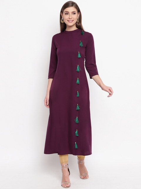 

FABNEST Women Purple Solid A-Line Kurta