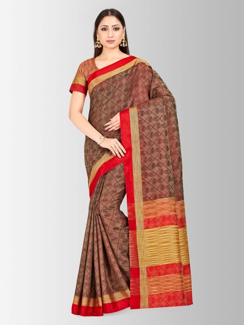 

MIMOSA Brown & Golden Art Silk Embellished Banarasi Saree