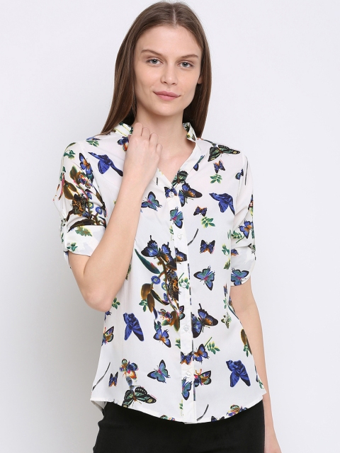 

Rute Women White & Blue Printed Regular Fit Casual Shirt
